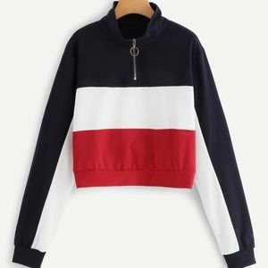 Zipper Front Color Block Sweatshirt